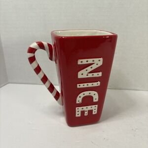Hallmark NAUGHTY & NICE Candy Cane Handle Coffee/Tea Mug Red & White – Rare